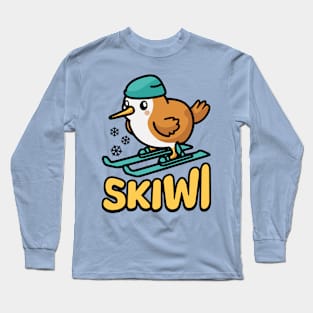 Skiwi! Cute skiing Kiwi Bird Pun Long Sleeve T-Shirt